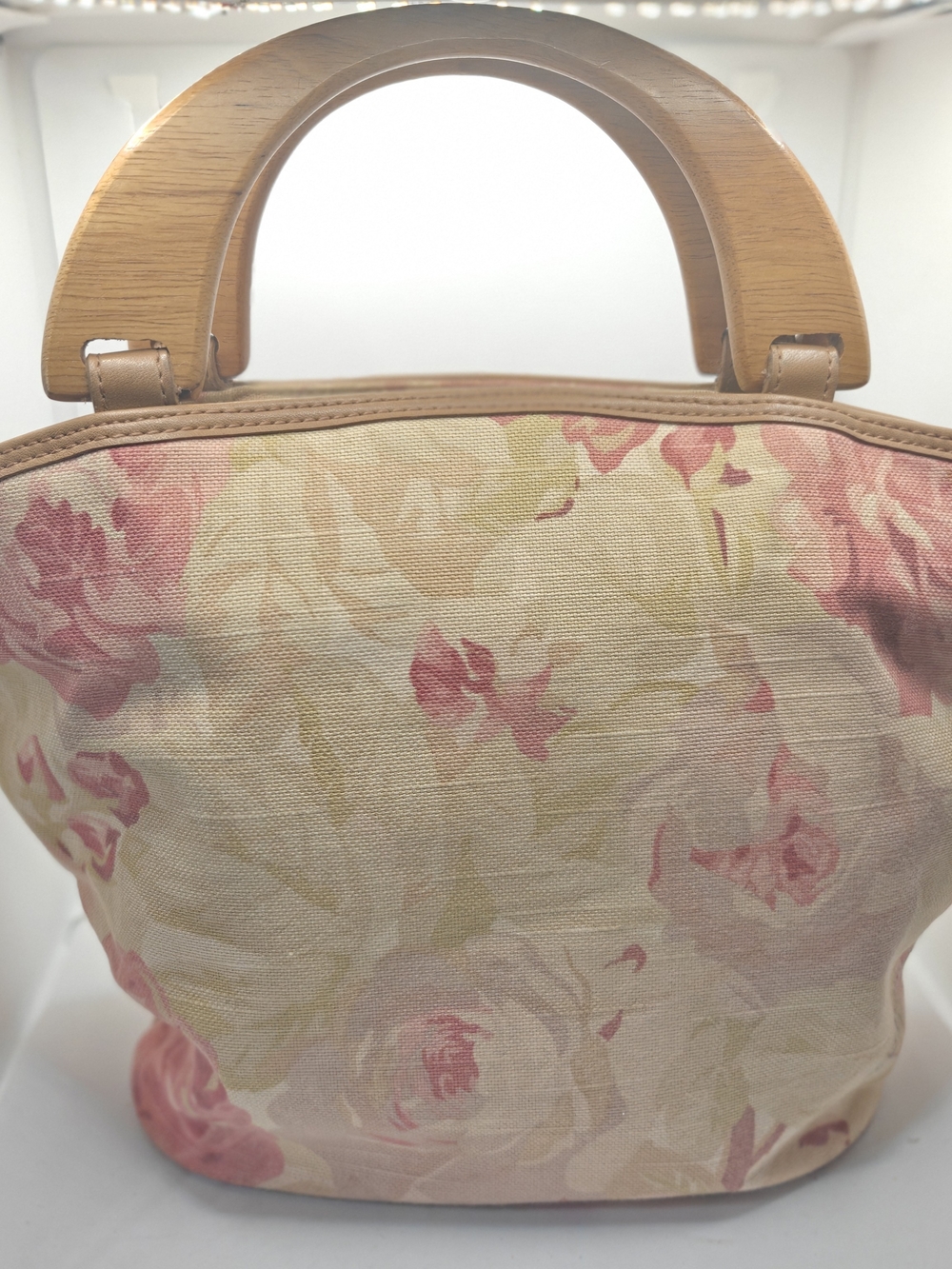 Floral Canvas Top-Handle Tote Bag in Pink and Cream